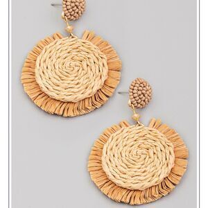 Noir Jewelry Raffia Fan Disc Drop Earrings. NWOT